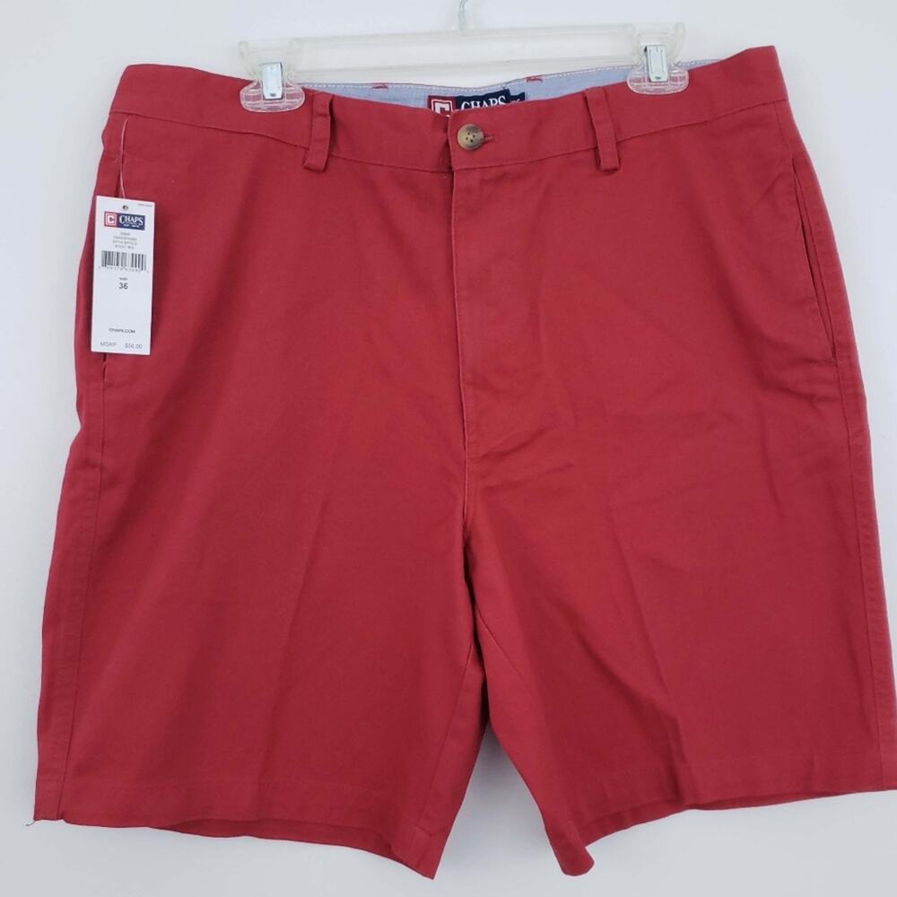 Chaps Chino Shorts Red NEW Flat Front Men Sz 36 Summer Cottton Shorts